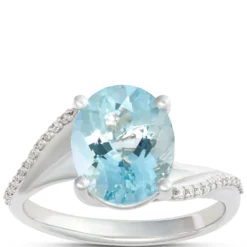 Oval Aquamarine Swirl Ring, 14K White Gold