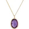 Oval Bezel Set Amethyst Pendant, 14K Yellow Gold