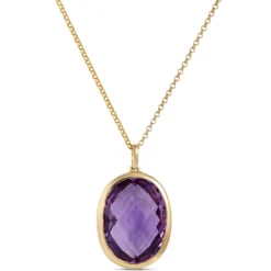 Oval Bezel Set Amethyst Pendant, 14K Yellow Gold