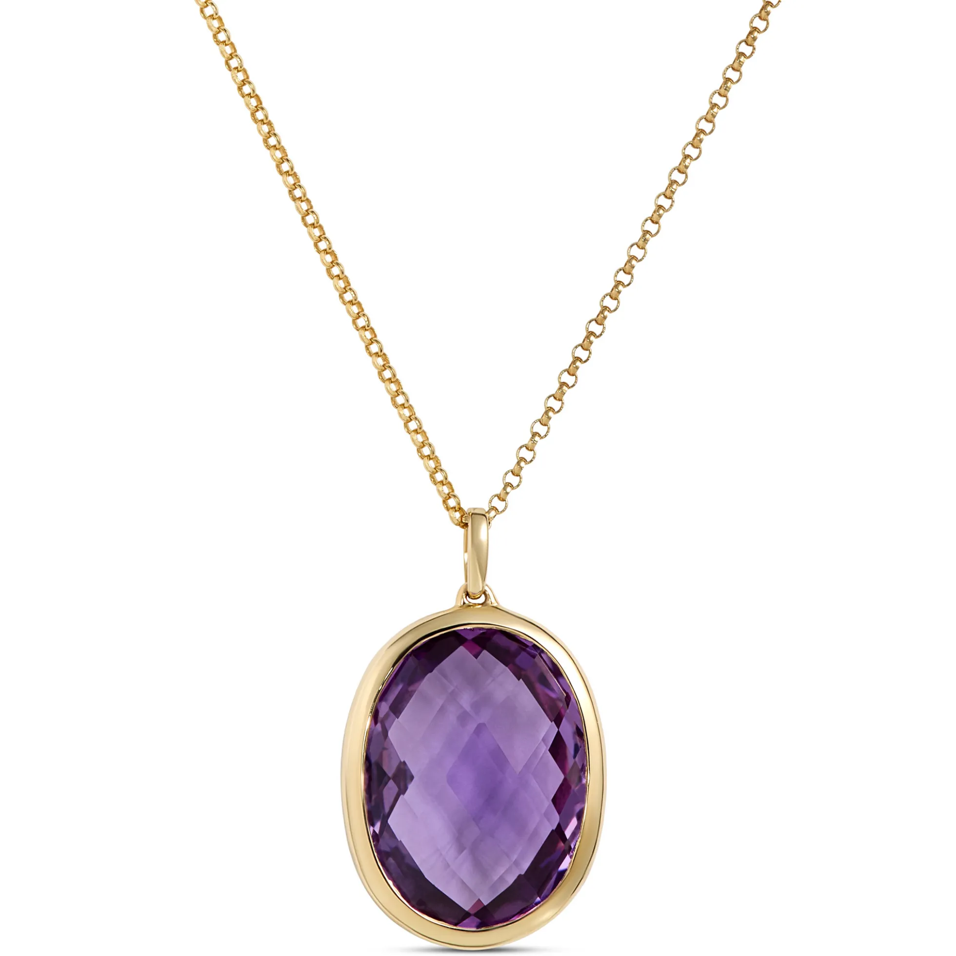 Oval Bezel Set Amethyst Pendant, 14K Yellow Gold