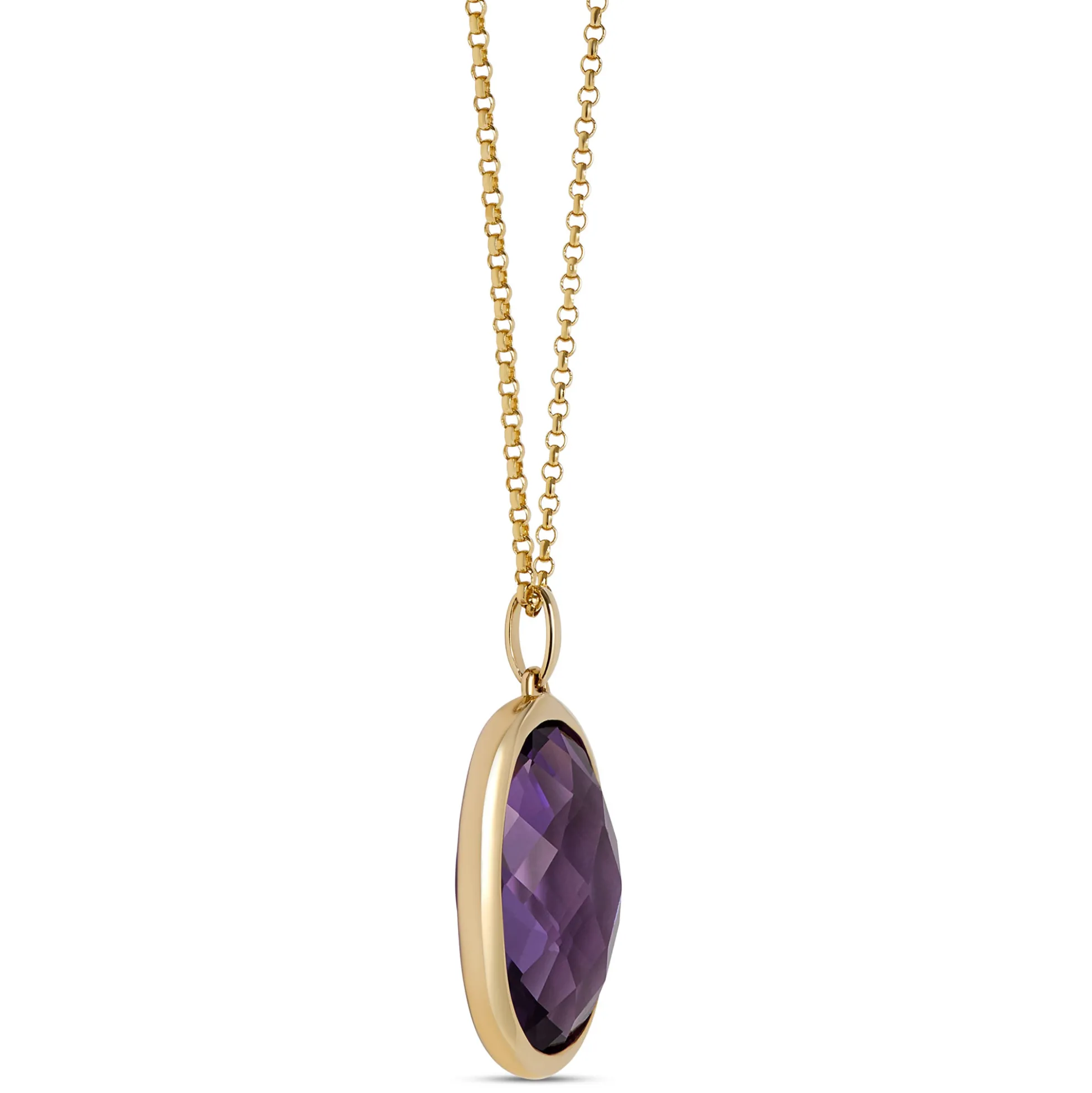 Oval Bezel Set Amethyst Pendant, 14K Yellow Gold