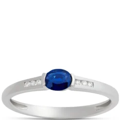 Oval Blue Sapphire and Diamond Ring, 14K White Gold