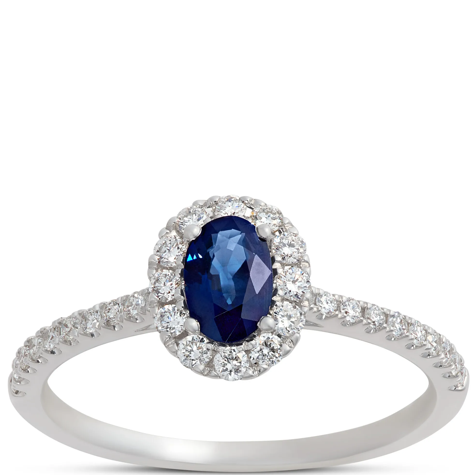 Oval Blue Sapphire and Round Diamond Ring, 14K White Gold