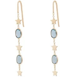 Oval Blue Topaz Dangle Earrings, 14K Yellow Gold