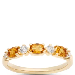 Oval Citrine and Round Diamond Ring, 14K Yellow Gold