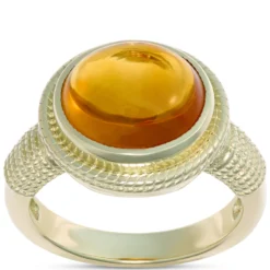 Oval Citrine Cabochon Ring, 14K Yellow Gold