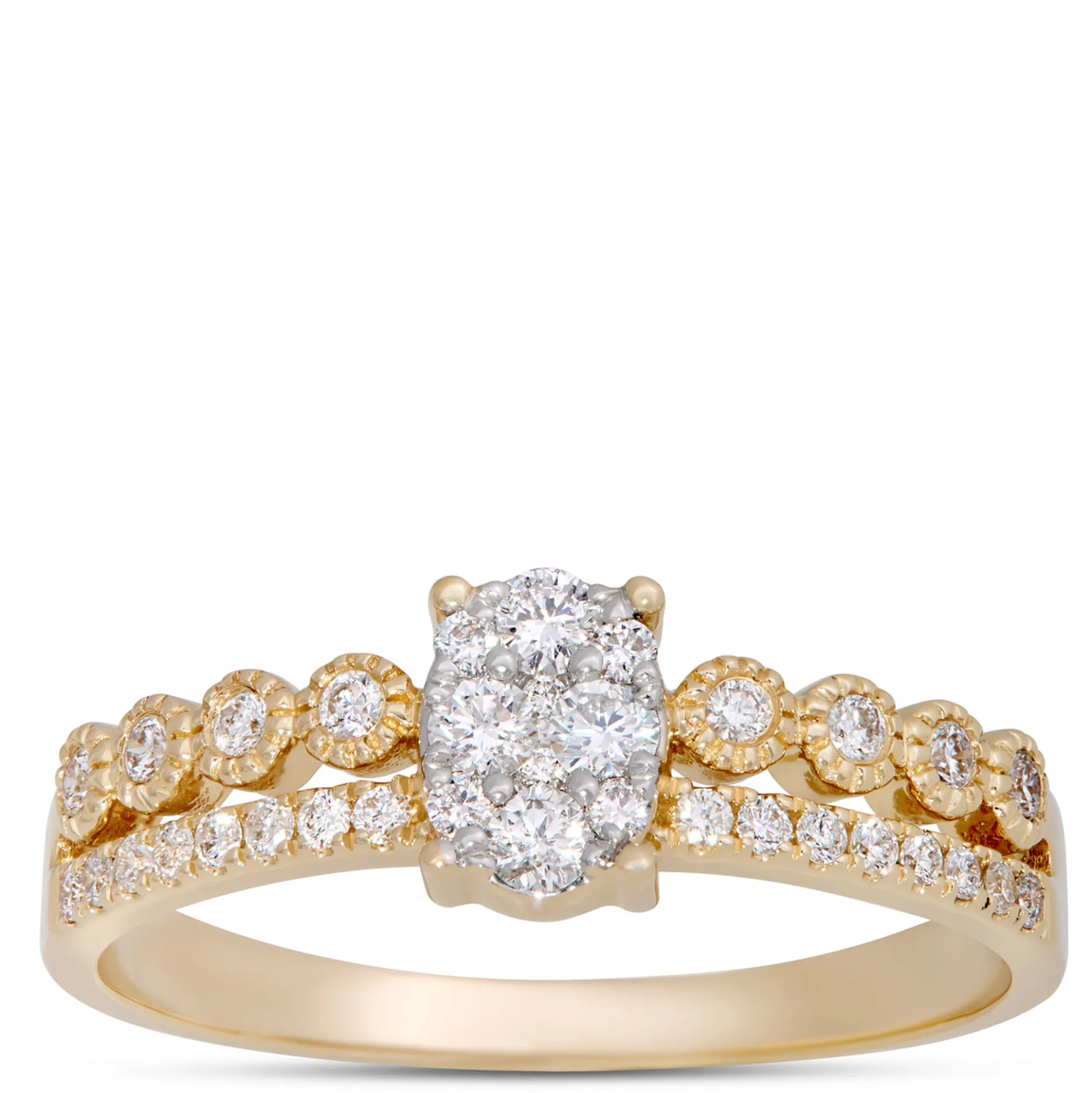 Oval Cluster Diamond Ring, 14K Yellow Gold