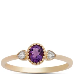 Oval Cut Amethyst and Diamond Ring, 14K Yellow Gold