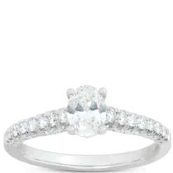 Oval Cut Diamond Engagement Ring, 18K White Gold