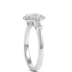 Oval Cut Diamond Halo Engagement Ring, 14K White Gold