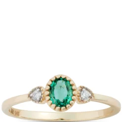 Oval Cut Emerald and Diamond Ring, 14K Yellow Gold