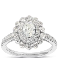 Oval Cut Halo Diamond Ring, 14K White Gold