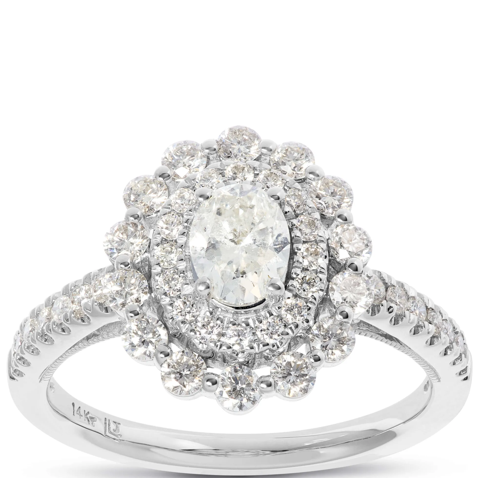 Oval Cut Halo Diamond Ring, 14K White Gold
