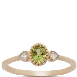 Oval Cut Peridot and Diamond Ring, 14K Yellow Gold