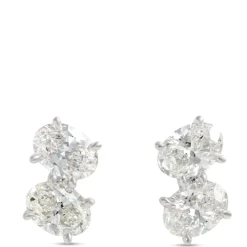 Oval Diamond Earrings, 2-¾ Total Carat Weight, 18K White Gold