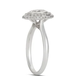 Oval Diamond Engagement Ring with Double Halo, 14K White Gold