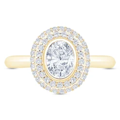 Oval Diamond Engagement Ring with Double Halo, 14K Yellow Gold