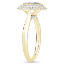 Oval Diamond Engagement Ring with Double Halo, 14K Yellow Gold