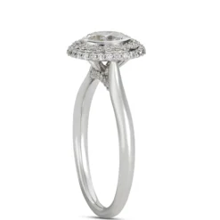 Oval Diamond Engagement Ring with Double Halo, 14K White Gold