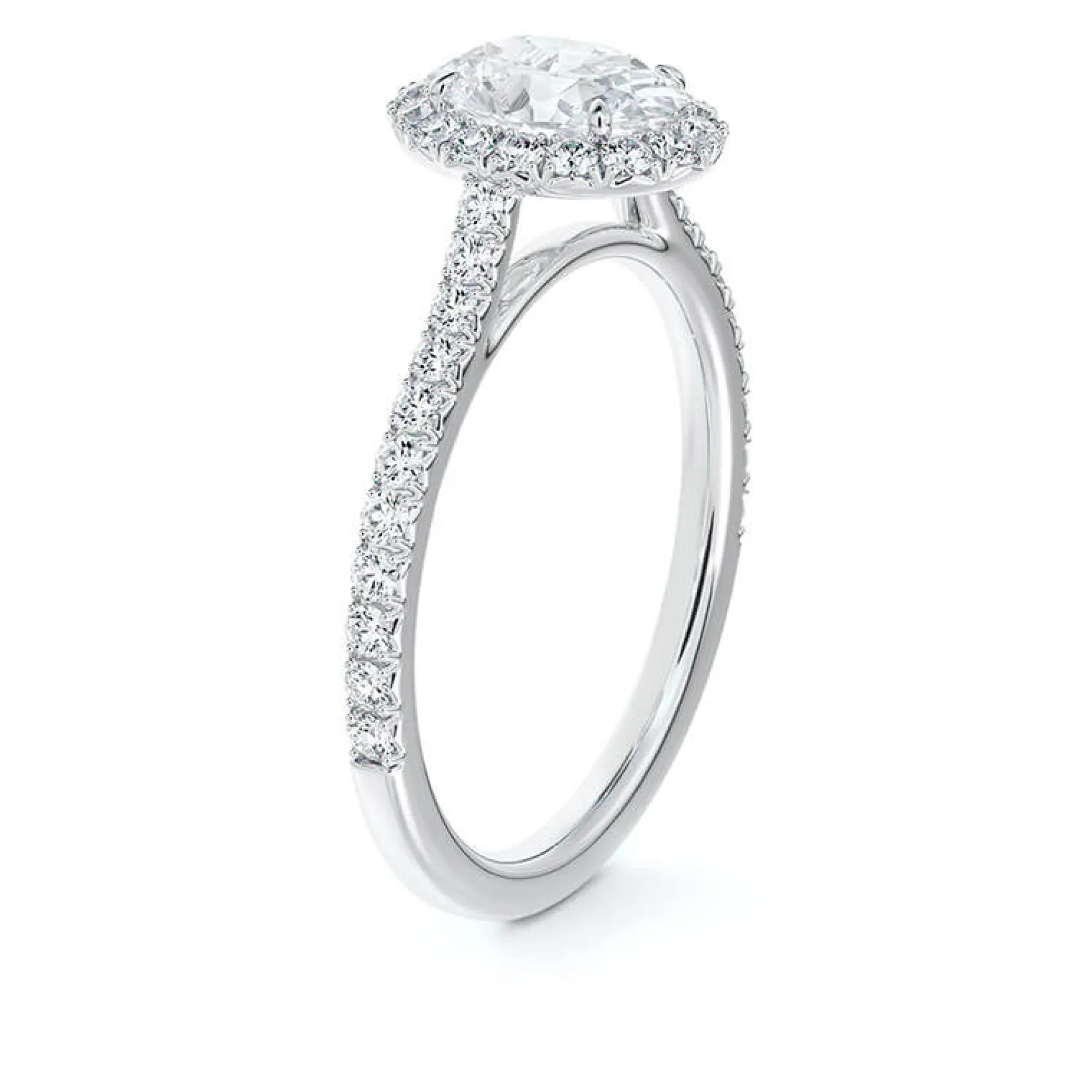 Oval Diamond Halo Engagement Ring, 18K White Gold