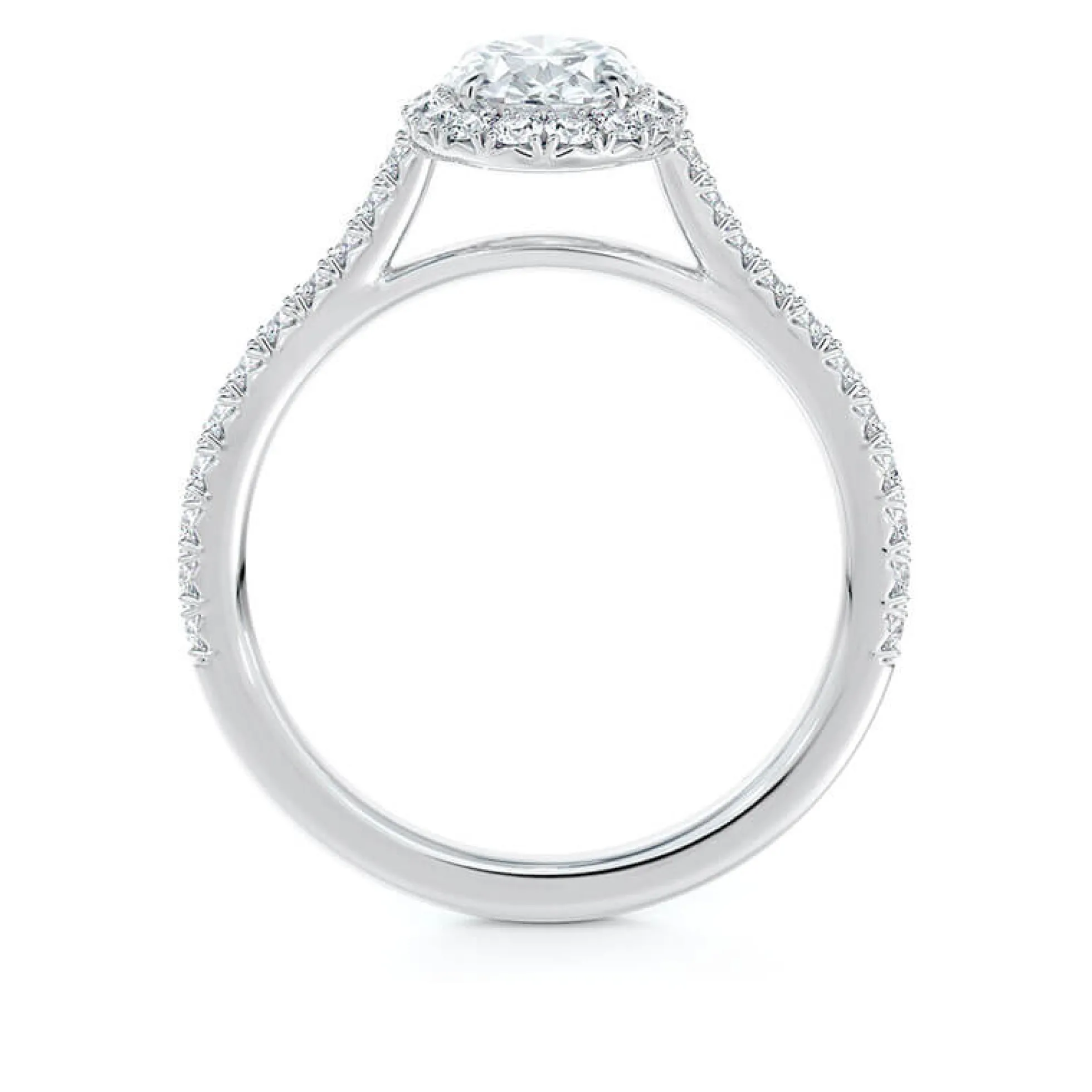 Oval Diamond Halo Engagement Ring, 18K White Gold