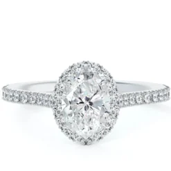 Oval Diamond Halo Engagement Ring, 18K White Gold