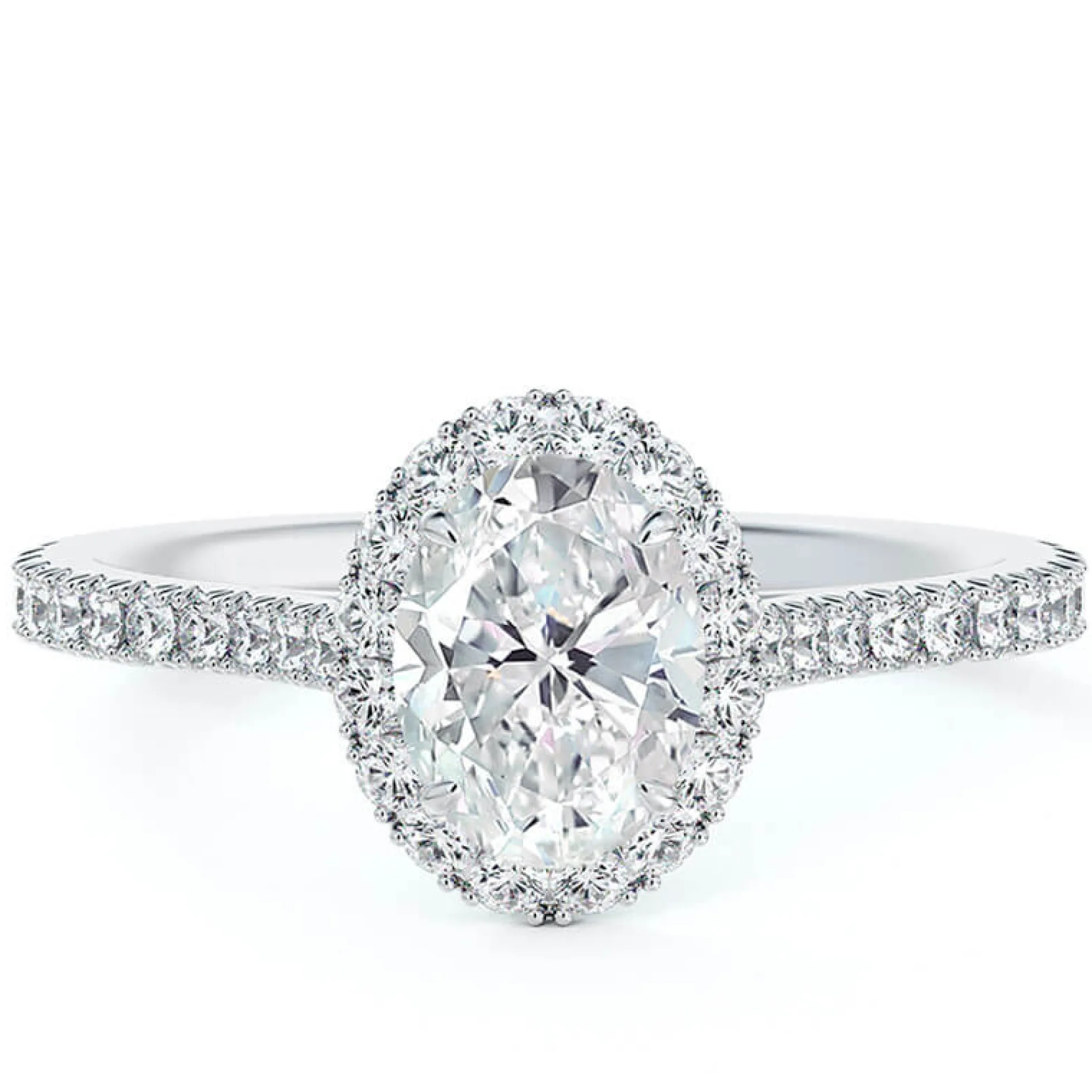 Oval Diamond Halo Engagement Ring, 18K White Gold