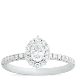Oval Diamond Halo Engagement Ring, 14K White Gold