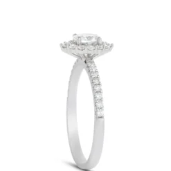 Oval Diamond Halo Engagement Ring, 14K White Gold