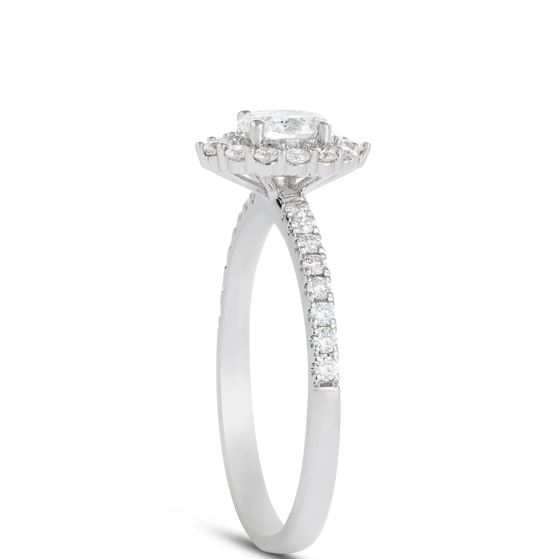 Oval Diamond Halo Engagement Ring, 14K White Gold