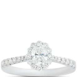 Oval Diamond Halo Engagement Ring, 14K White Gold