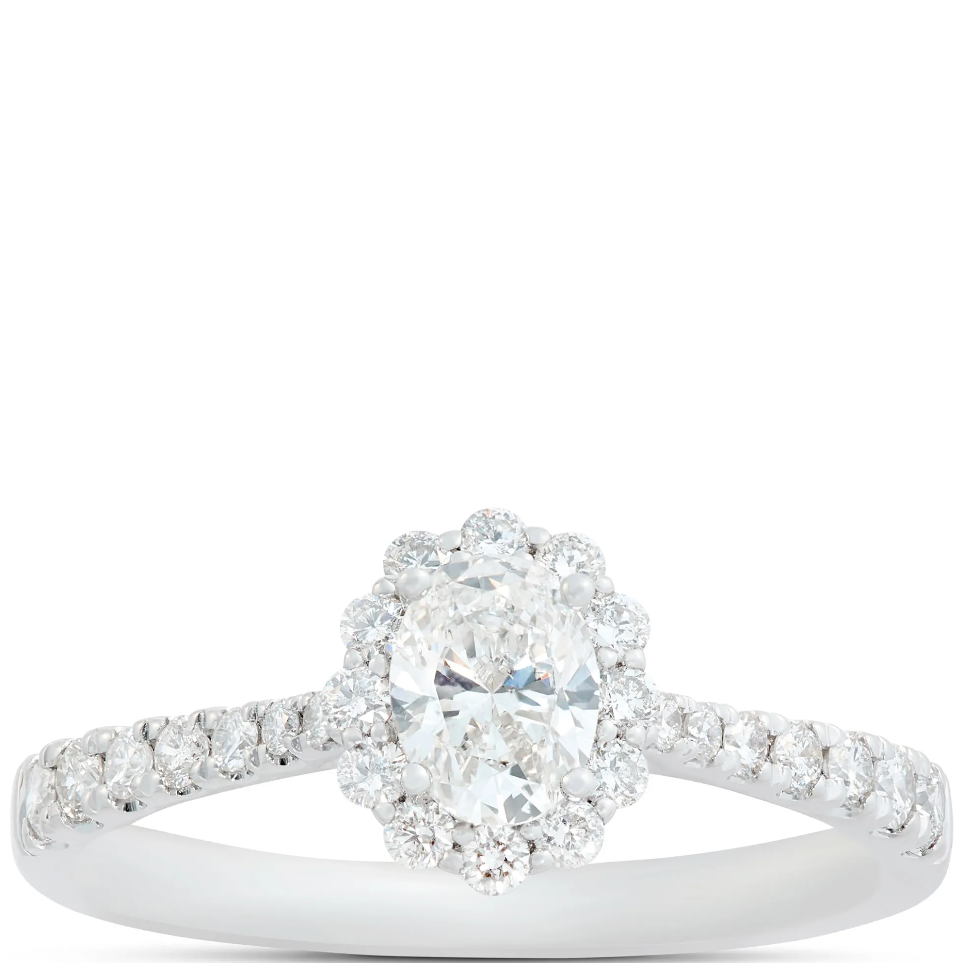 Oval Diamond Halo Engagement Ring, 14K White Gold