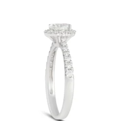 Oval Diamond Halo Engagement Ring, 14K White Gold