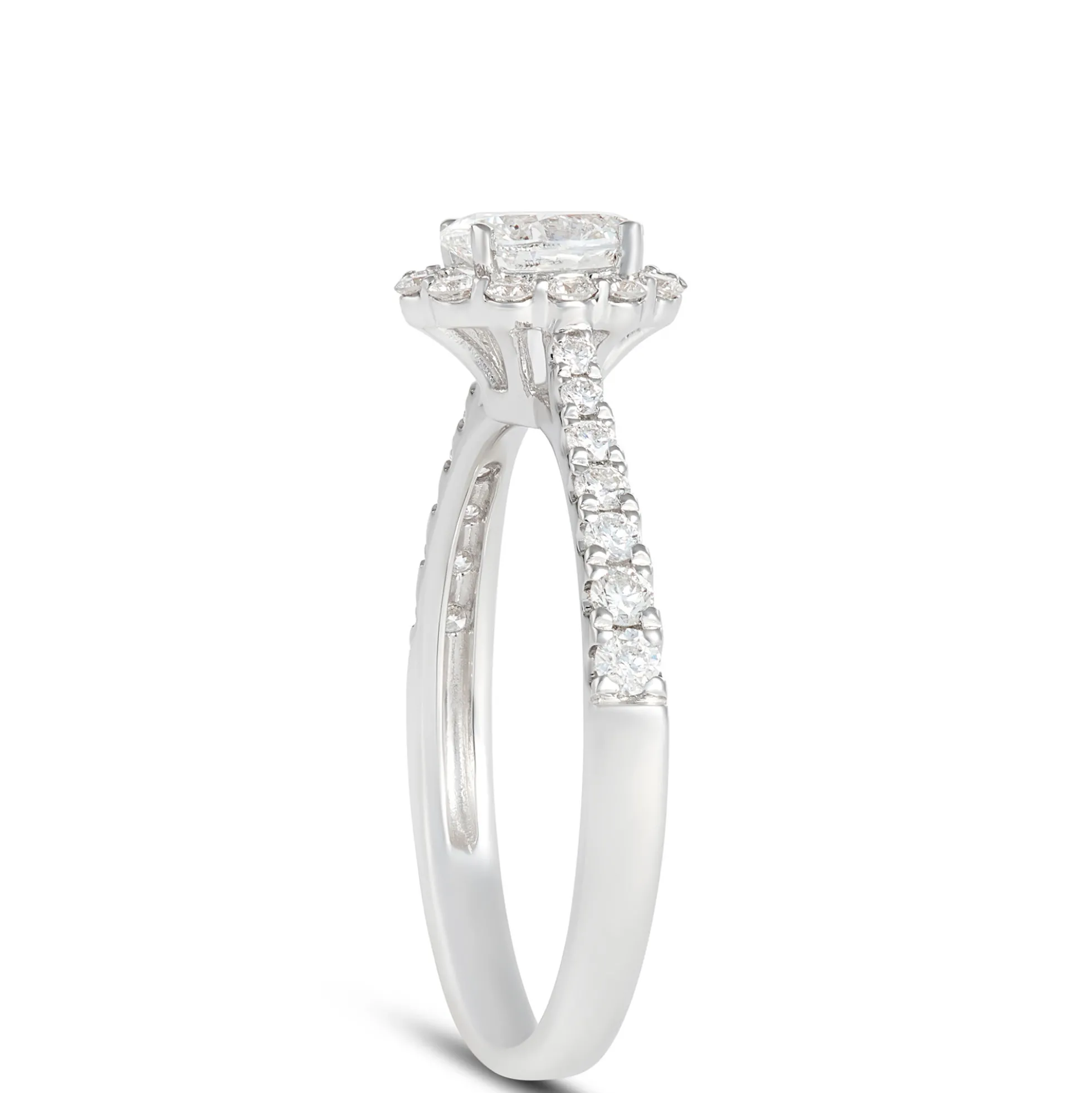 Oval Diamond Halo Engagement Ring, 14K White Gold