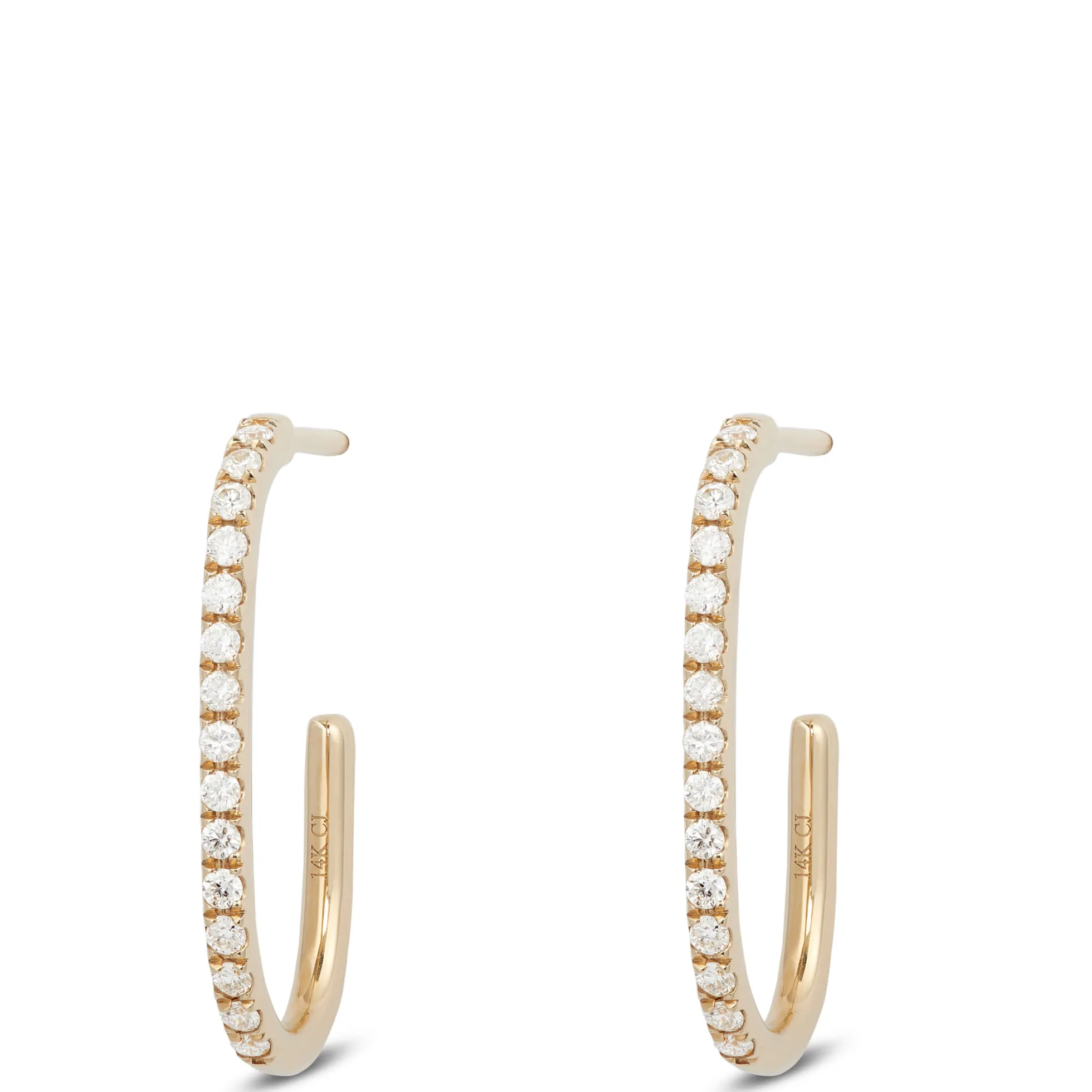 Oval Diamond Hoop Earrings, 14K Yellow Gold