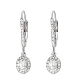 Oval Diamond Leverback Earrings, 14K White Gold