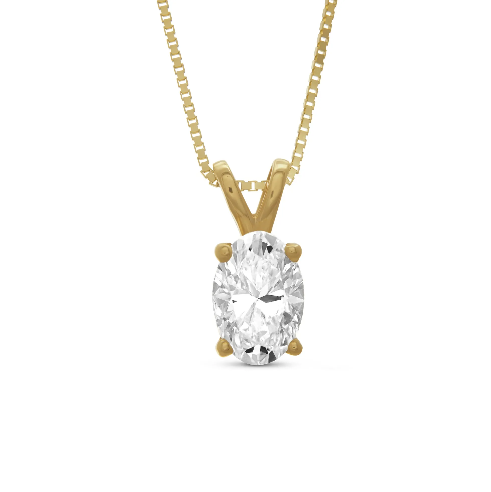 Oval Diamond Pendant, ¾ Carat Total Weight, 14K Yellow Gold