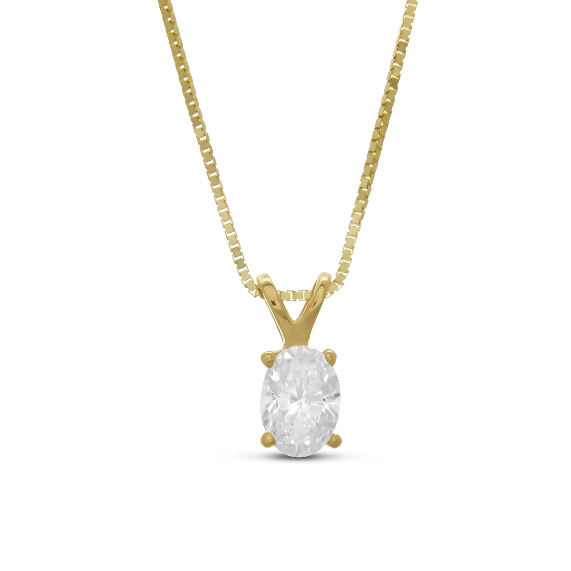 Oval Diamond Pendant, ⅓ Carat Total Weight, 14K Yellow Gold