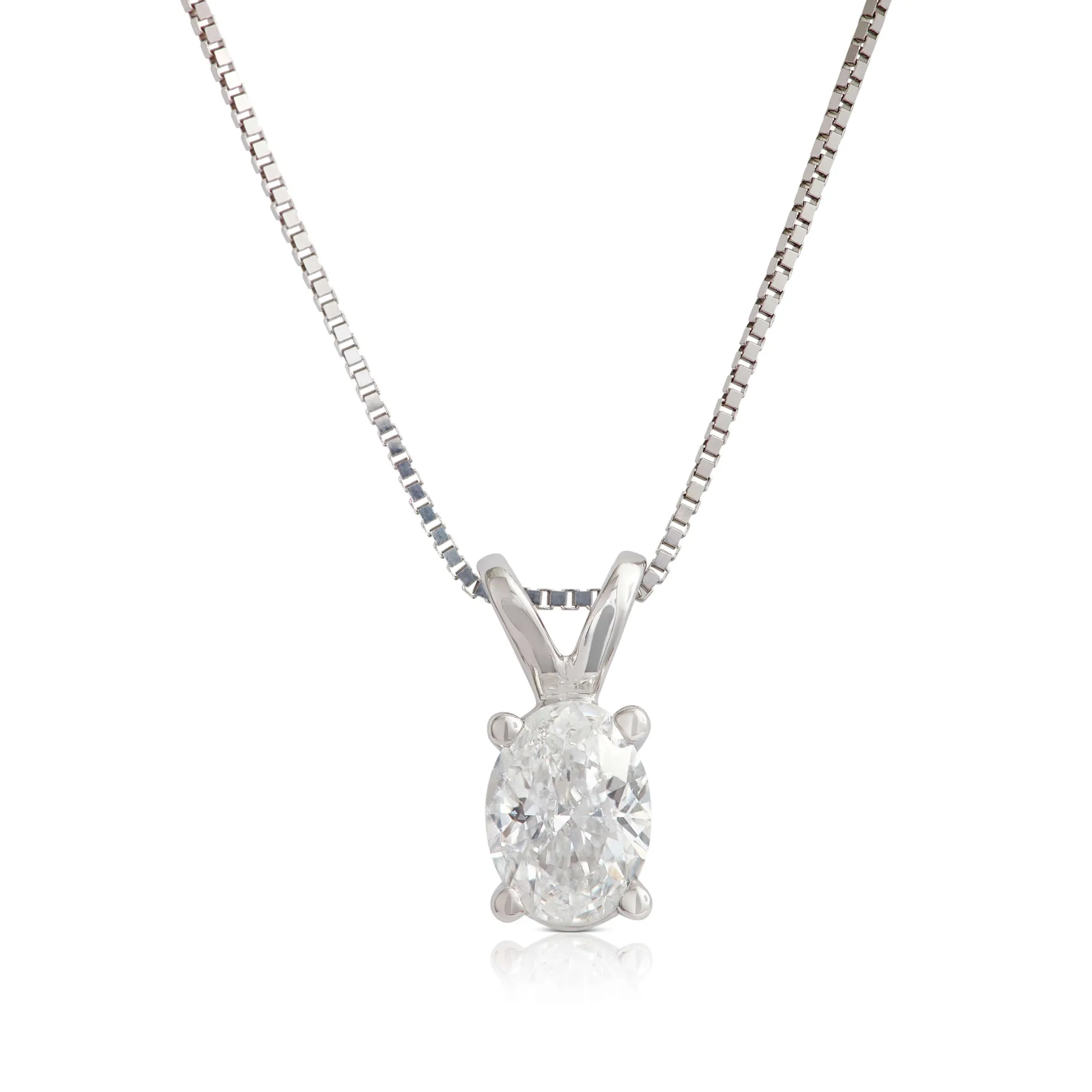 Oval Diamond Pendant, ⅓ Carat Total Weight, 14K White Gold