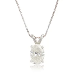 Oval Diamond Pendant, ¾ Carat Total Weight, 14K White Gold