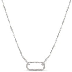 Oval Diamond Ring Pendant, 14K White Gold
