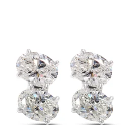 Oval Diamond Stud Earrings, 9/10 Total Carat Weight, 18K White Gold