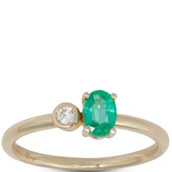 Oval Emerald and Diamond Ring, 14K Yellow Gold