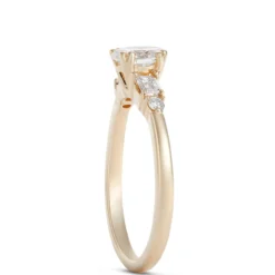 Oval, Emerald and Round Cut Diamond Engagement Ring, 14K Yellow Gold