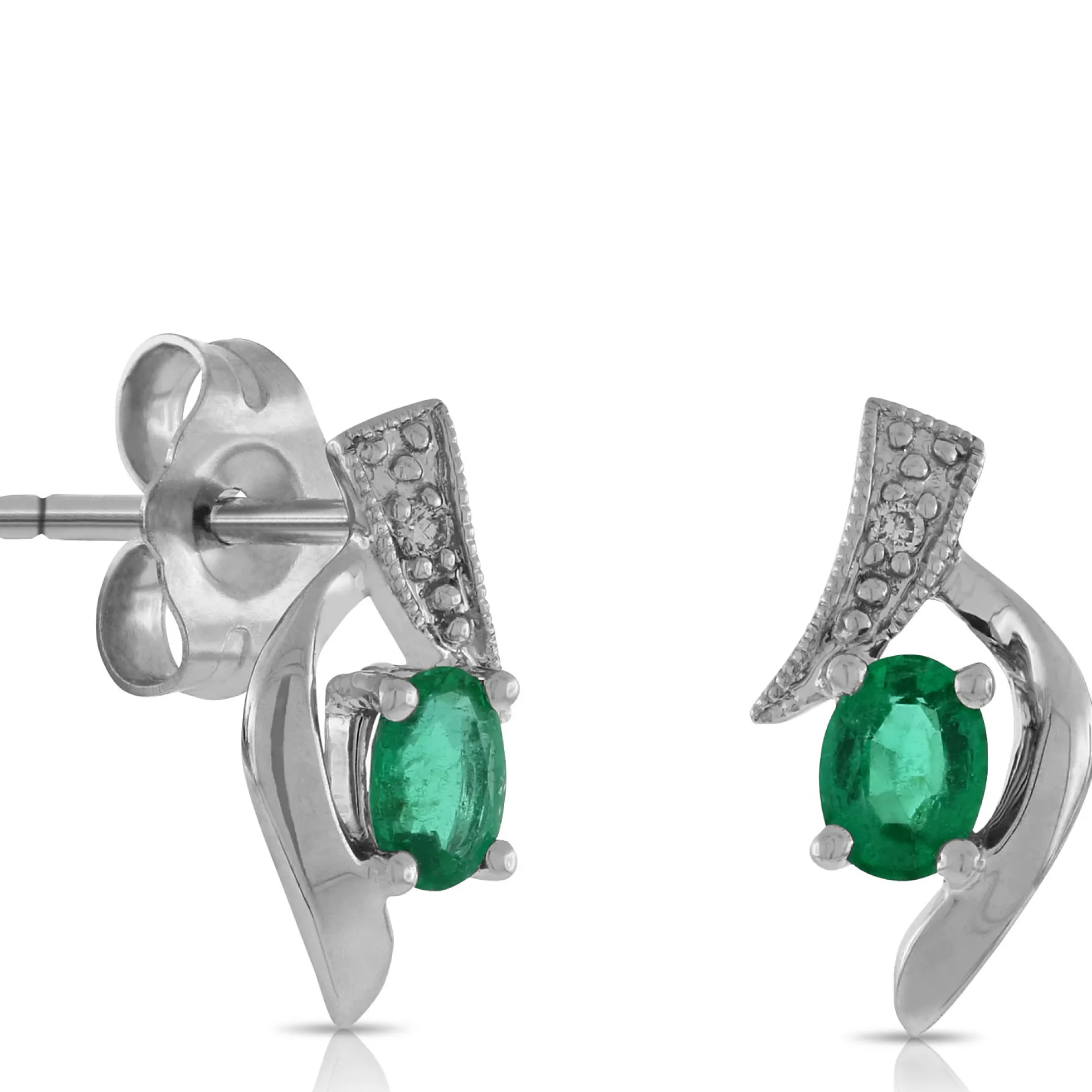 Oval Emerald & Diamond Earrings 14K