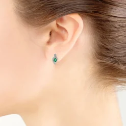 Oval Emerald & Diamond Earrings 14K
