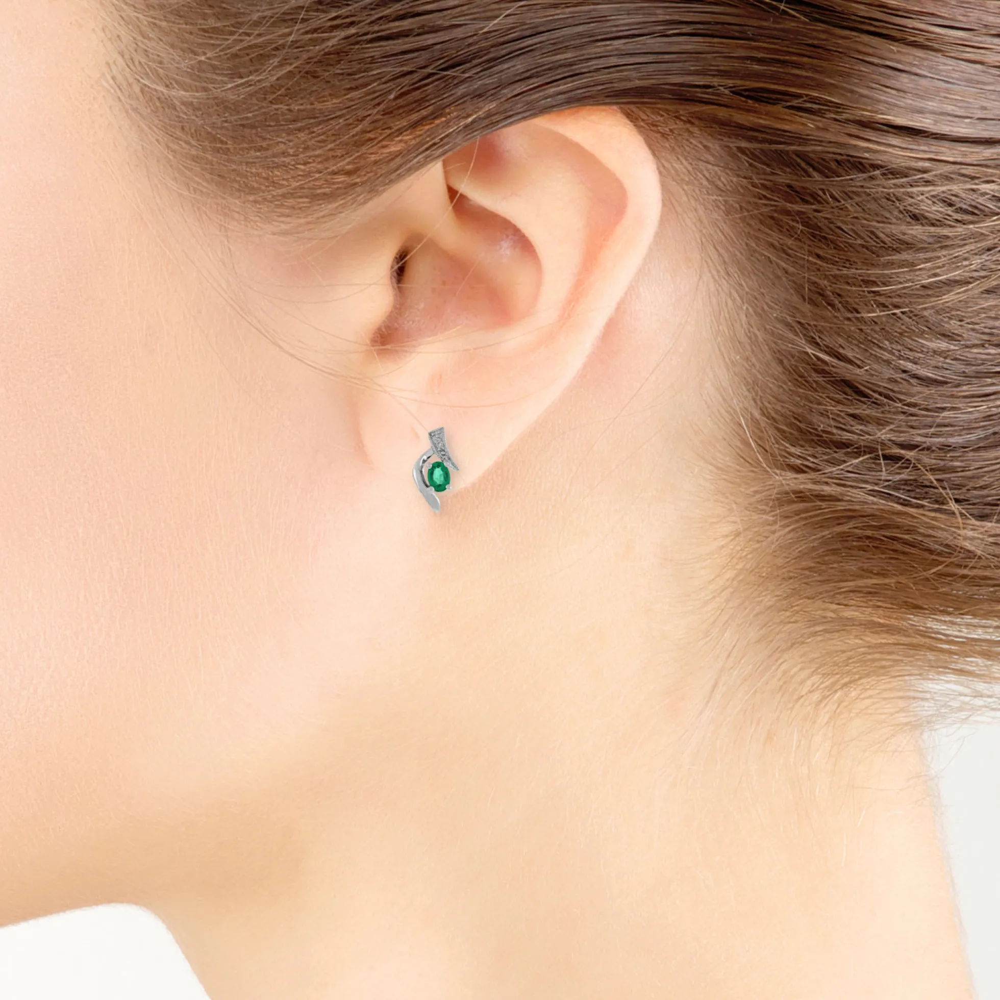 Oval Emerald & Diamond Earrings 14K