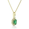 Oval Emerald & Diamond Halo Necklace, 14K Yellow Gold