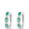 Oval Emerald Hoops, 14K White Gold