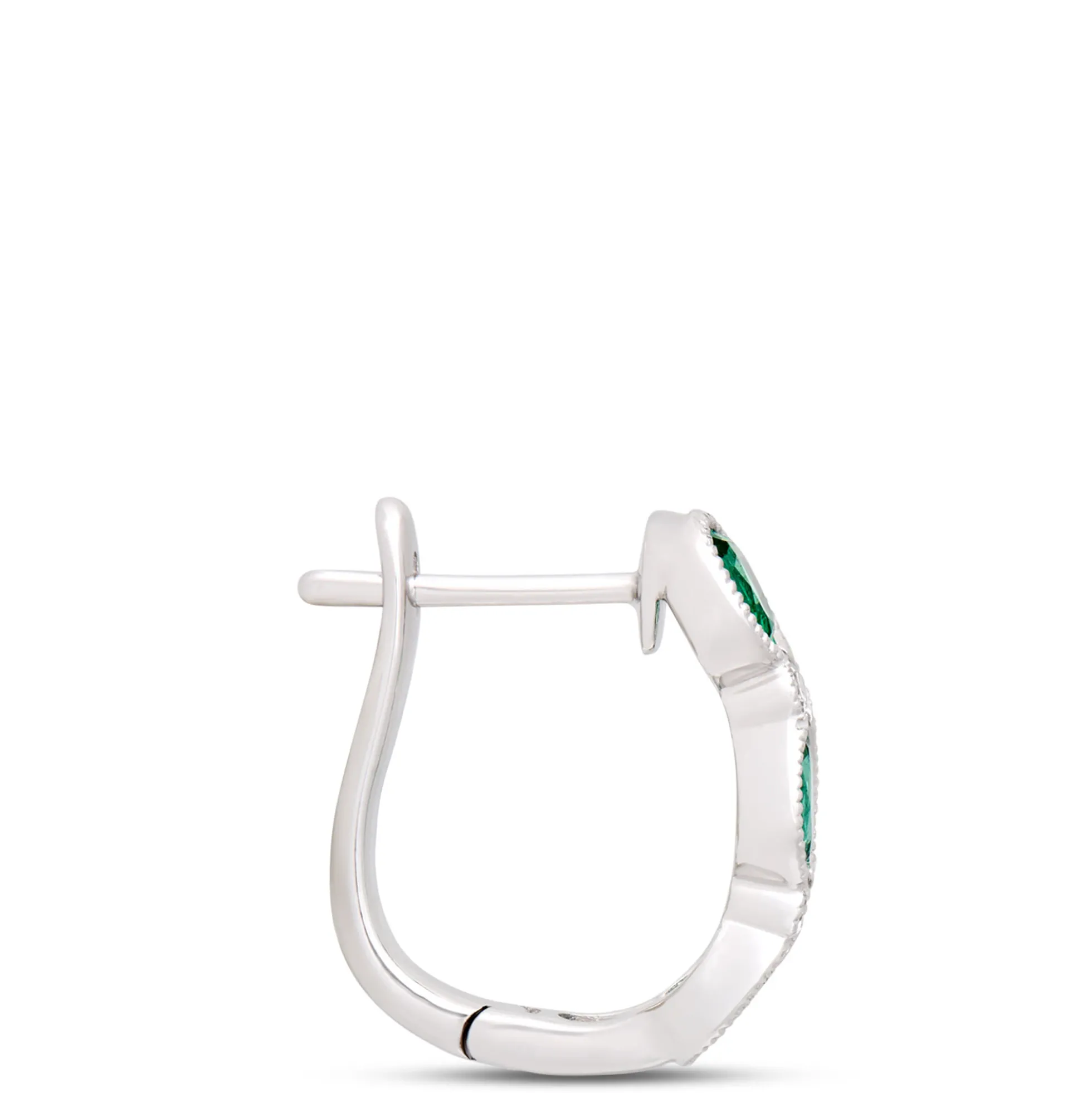 Oval Emerald Hoops, 14K White Gold